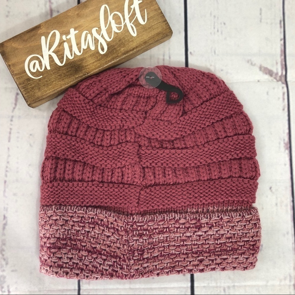 CC Beanie Multi-tone Boucle‎ Cuffed Hat - Dark Rose - Picture 2 of 4